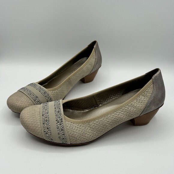 Rieker Shoes 42 US 11 Beige Pumps Heels Comfort Embellished - Picture 1 of 10